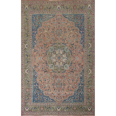 Vegetable Dye Tabriz Persian Vintage Area Rug Handmade Wool Carpet - 9'8" x 12'8"