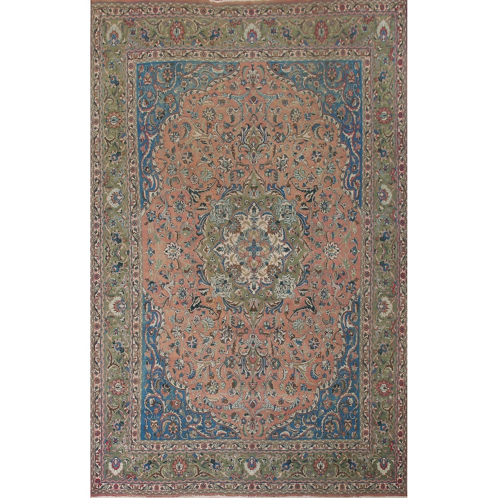 Vegetable Dye Tabriz Persian Vintage Area Rug Handmade Wool Carpet - 9'8" x 12'8"