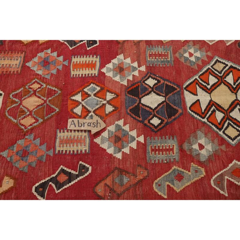 Vegetable Dye Kilim Qashqai Persian Antique Area Rug Red Wool Carpet - 4'10"x 9'8"