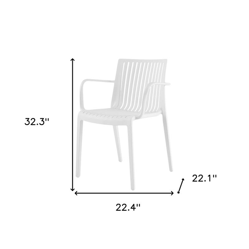 HomeRoots Set of Two White Heavy Duty Plastic Outdoor Stacking Arm Chairs