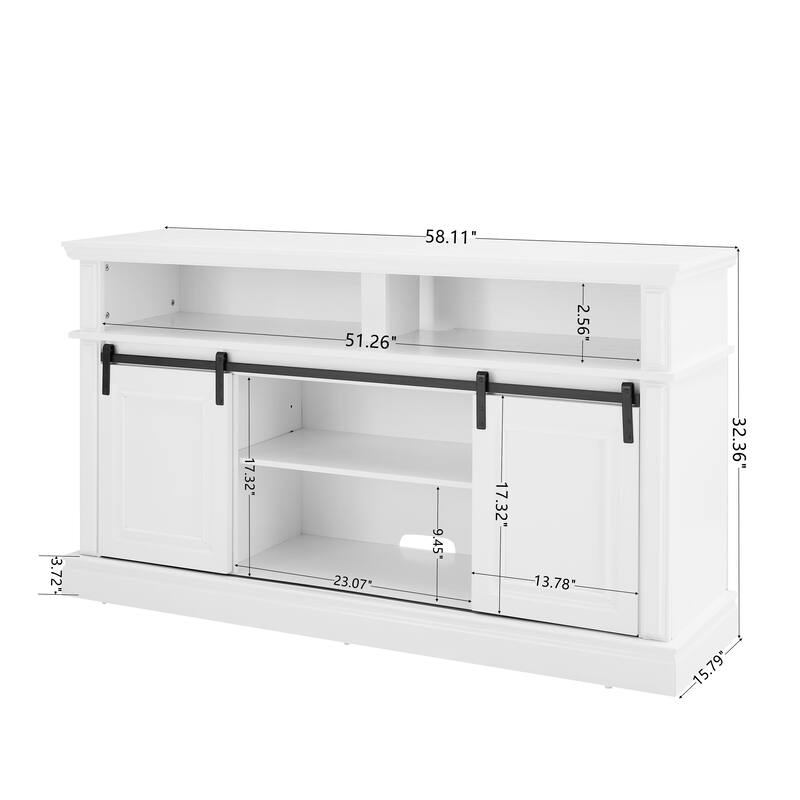 Media Console Table with Storage Cabinet, Mid Century Style Entertainment TV Table, Sliding Door TV Cabinet, Antique White.