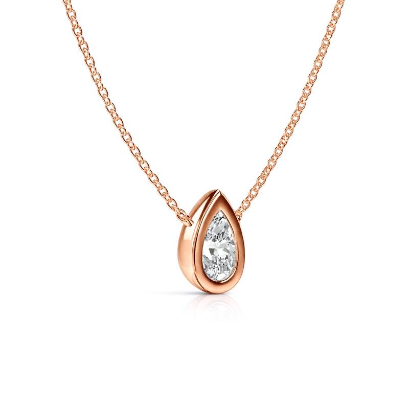 Auriya 14K Gold Lab Grown Pear Diamond Bezel Solitaire Pendant Necklace 1.00 to 5.00 ct. tw. (F-G VS)