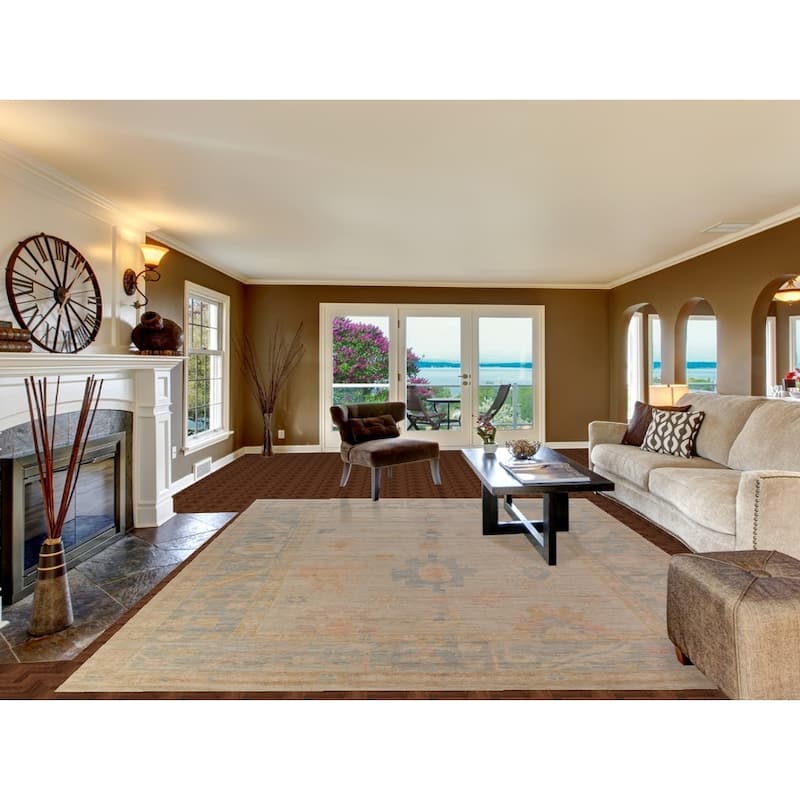 Hand Knotted Oriental 100% Wool Carpet Transitional All-Over Beige & Ivories Oushak Area Rug - 11' 10'' X 9' 0''