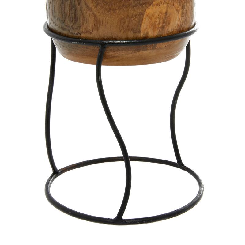 Teak Wood Handmade Planter with Wavy Removable Stand - Set of 3 Brown - Roche River Decor - 6"W x 6"L x 9"H