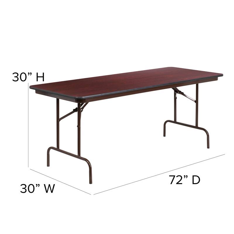 30" x 72" Rectangular Mahogany Melamine Laminate Folding Banquet Table - 30"W x 72"D x 30"H