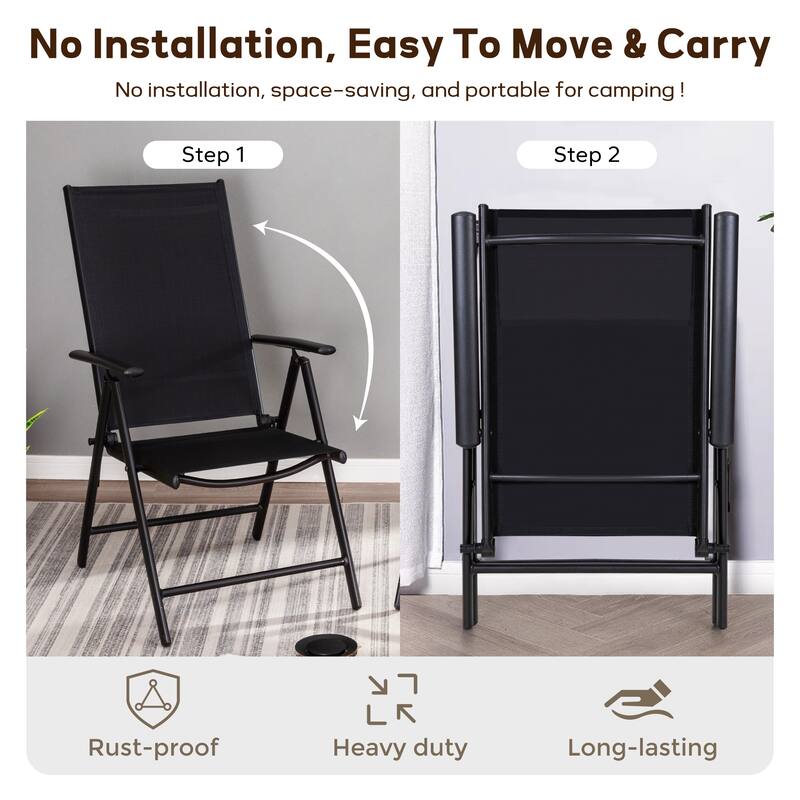 7-Piece Patio Dining Set Rectangle Metal Dining Table with 2.6" Umbrella Hole and 6 Foldable Aluminum Lightweight Chairs
