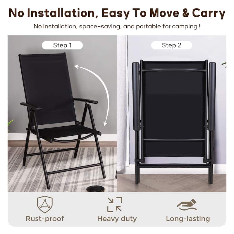Outdoor 5/7-Piece Patio Dining Set, 7-positon Reclining Folding Sling Chair & E-Coating Metal Steel Table