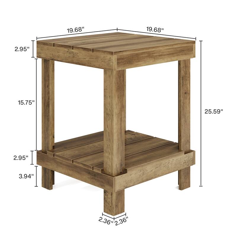 15.7" 2-Tier Wooden End Table with Open Storage Shelves - Farmhouse Square Side Table for Living Room or Bedroom