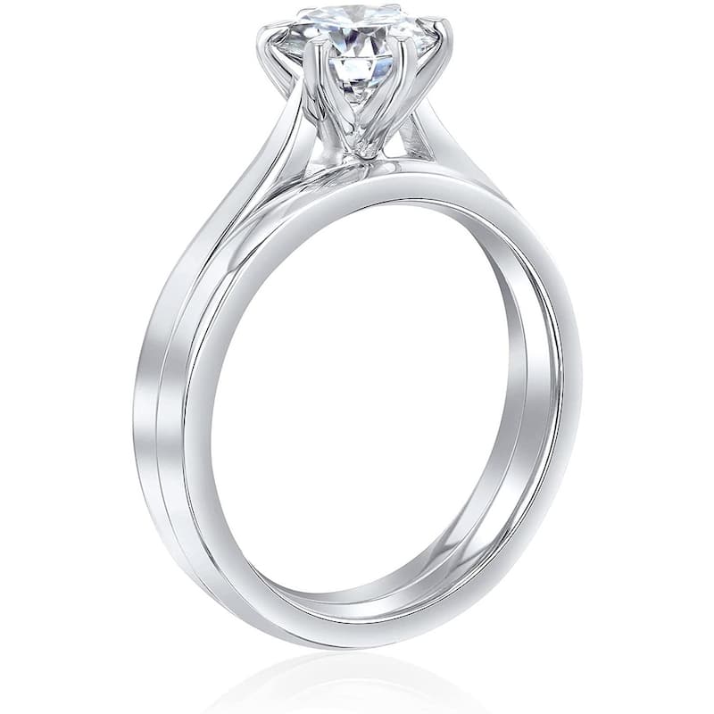 Annello by Kobelli 14k Gold Forever One Moissanite 6-Prong Solitaire Bridal Set (DEF/VS)