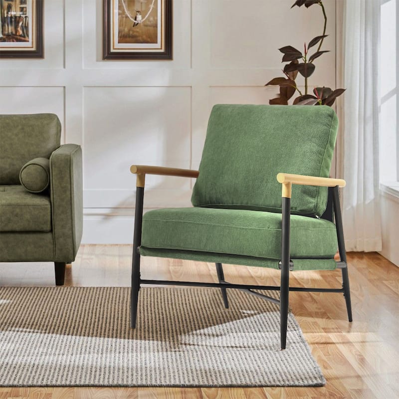 Anis 27'' W Vegan Leather/ Chenille X Base Metal Frame Accent Chair