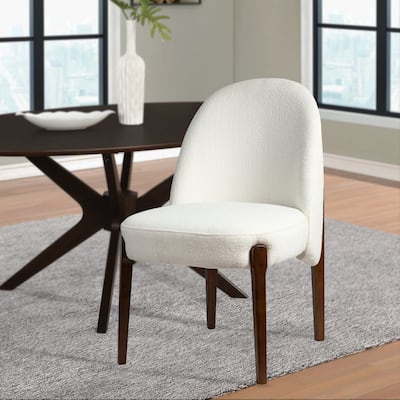 Kaelin Curved Back Boucle Dining Chair Wood Leg Accents