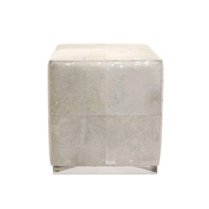 Pasargad Home Safari Cowhide Ottoman with Stainless Steel Base