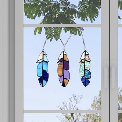 River of Goods 6"H Set-of-3 Virtues of a Feather Stained Glass Window Panel Accents