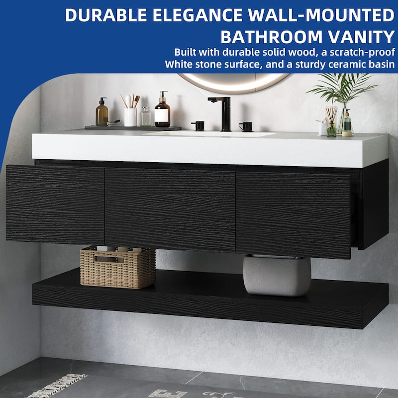 Moasis 47" W 3 Drawer Floating Bathroom Vanity with Stone Top and Ceramic Basin