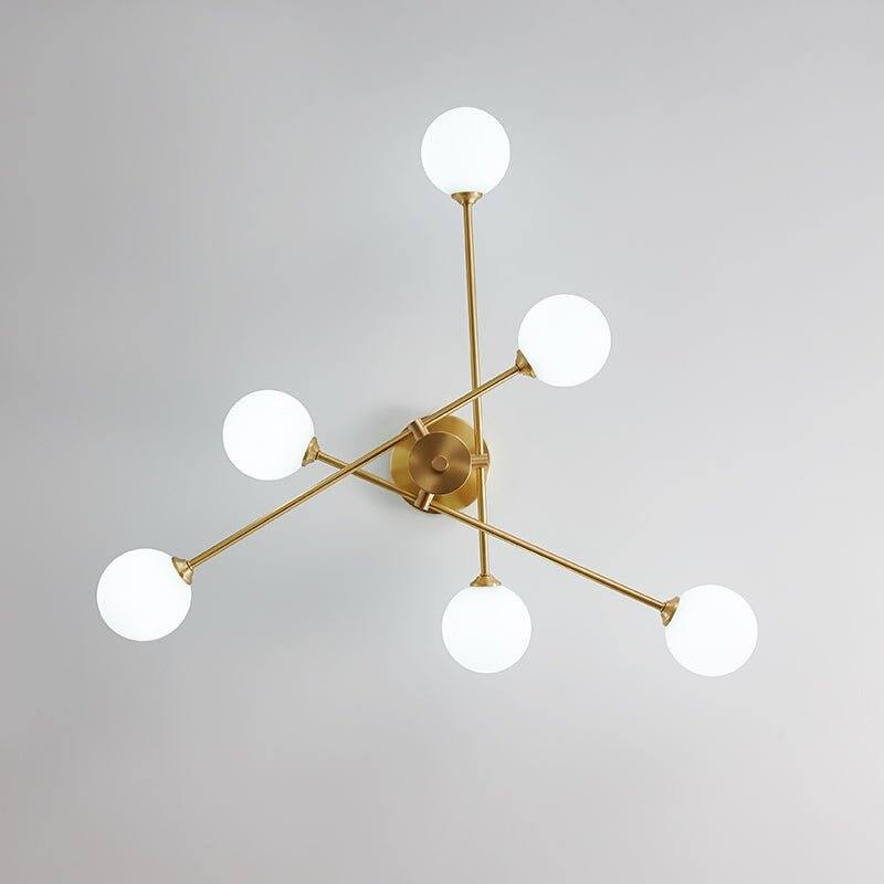 Linear Sputnik Frosted Glass Globe Semi Flush Chandelier
