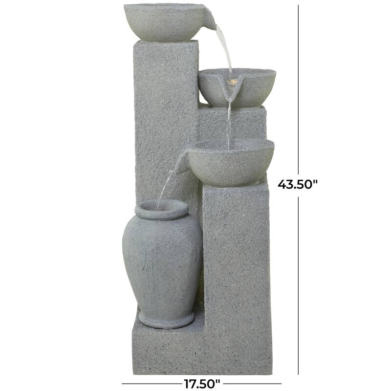 Fiberglass 4 Tier Fountain with LED Light - Light Gray - Roche River Decor
