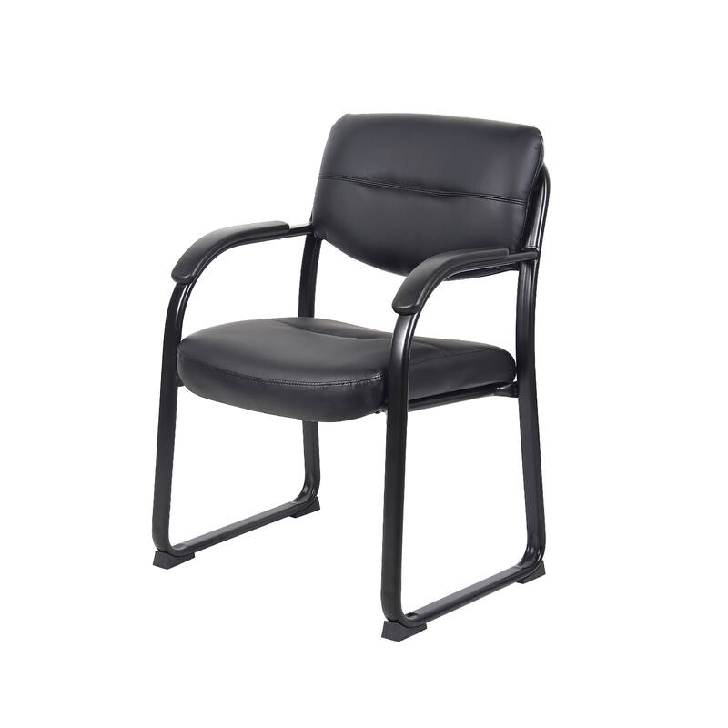 Eva Reception Armchair, Sled Base, Curved Steel Arms, Black Faux Leather