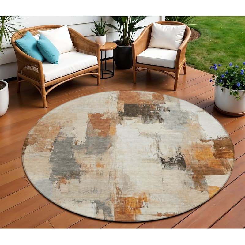 HomeRoots Abstract Transitional Rectangle Outdoor Rug - 8' Round