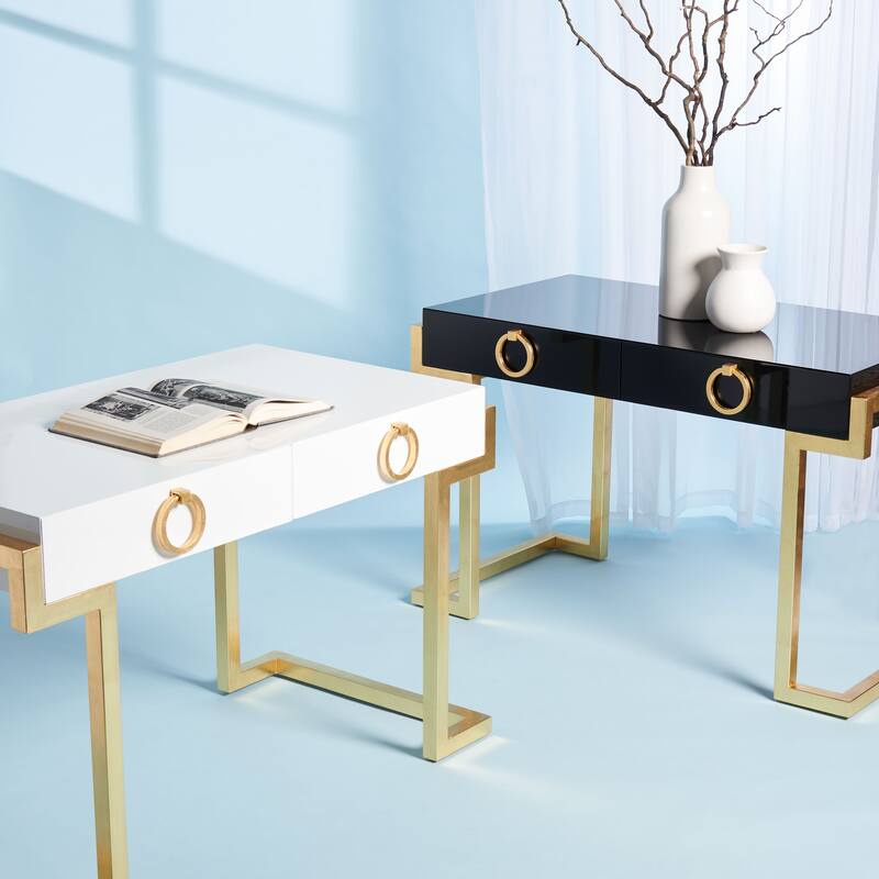 SAFAVIEH Couture Quyen Gold Leaf Black Lacquer 2-Drawer Storage Desk