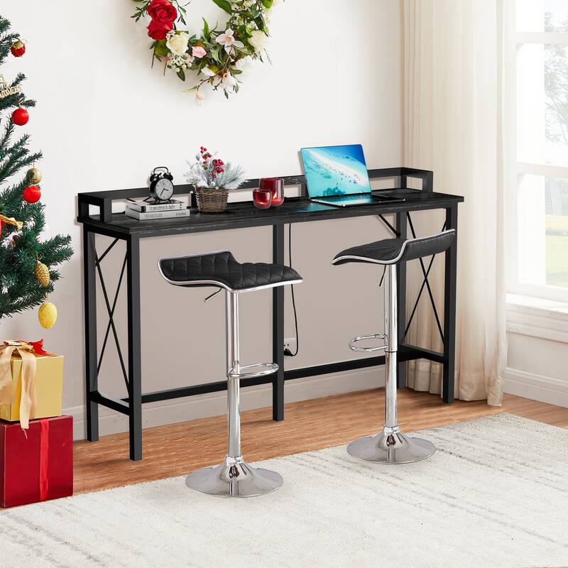 Javlergo 3-Piece Console Table and Stool Set, 39.4" Sofa Table with USB Charging Station and 2 Adjustable Swivel Chairs