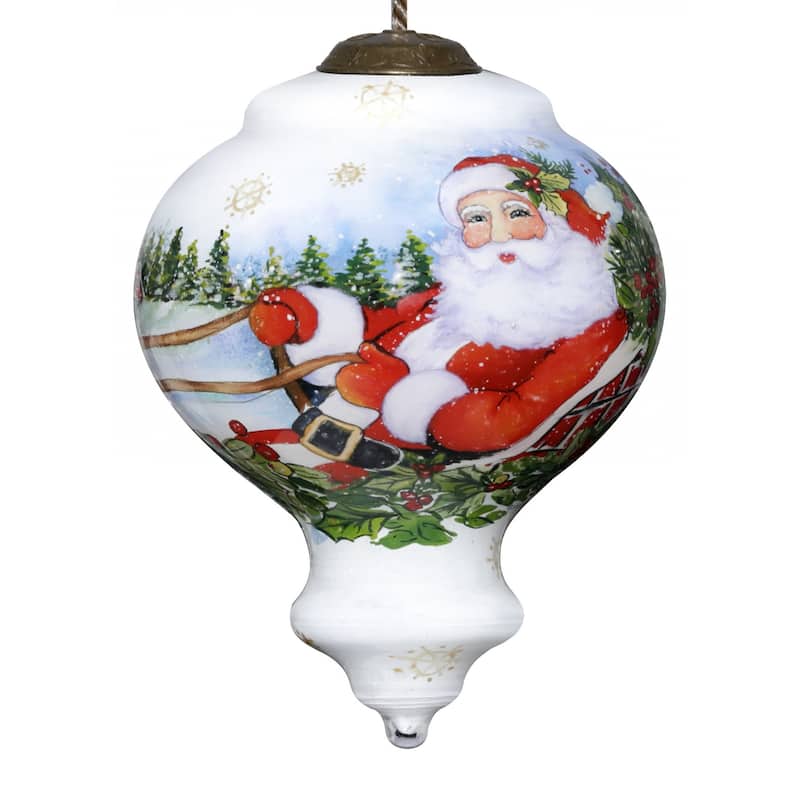 Santa Riding a Sleigh Hand Painted Mouth Blown Glass Ornament - 3.75" x 2.75" x 2.75"