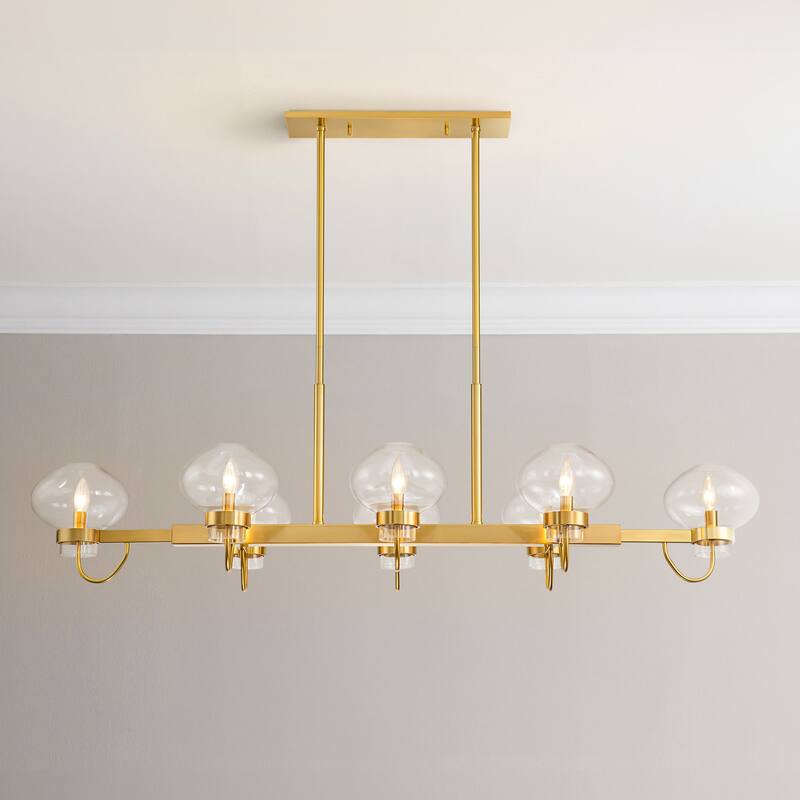 8-Light Modern Transitional Linear Kitchen Island Pendant Candle Clear Glass Globe Bubble Chandelier