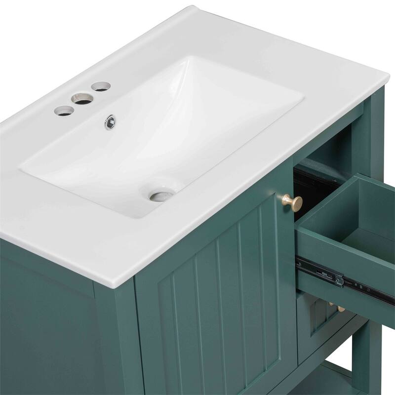 30" Transitional Style Bathroom Vanity Cabinet Combo with Ceramic Sink