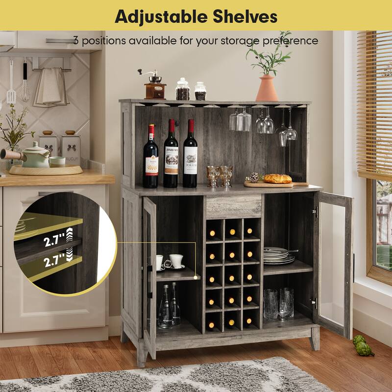 Costway 2-Door Buffet Bar Cabinet Kitchen Storage Sideboard Wine Rack