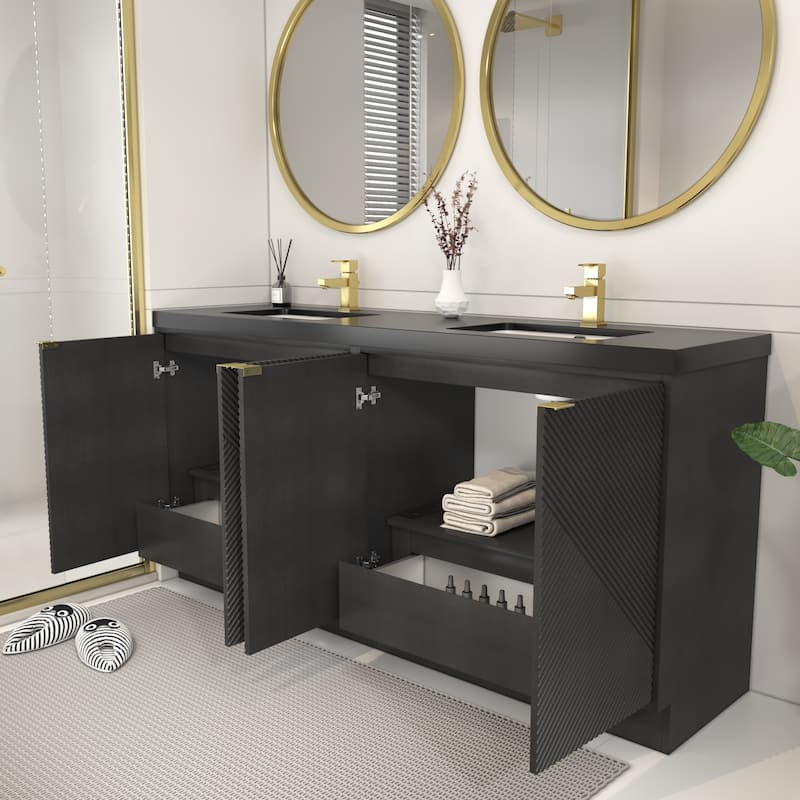Milano 72" Freestanding Bathroom Vanity with Double Black Acrylic Sink