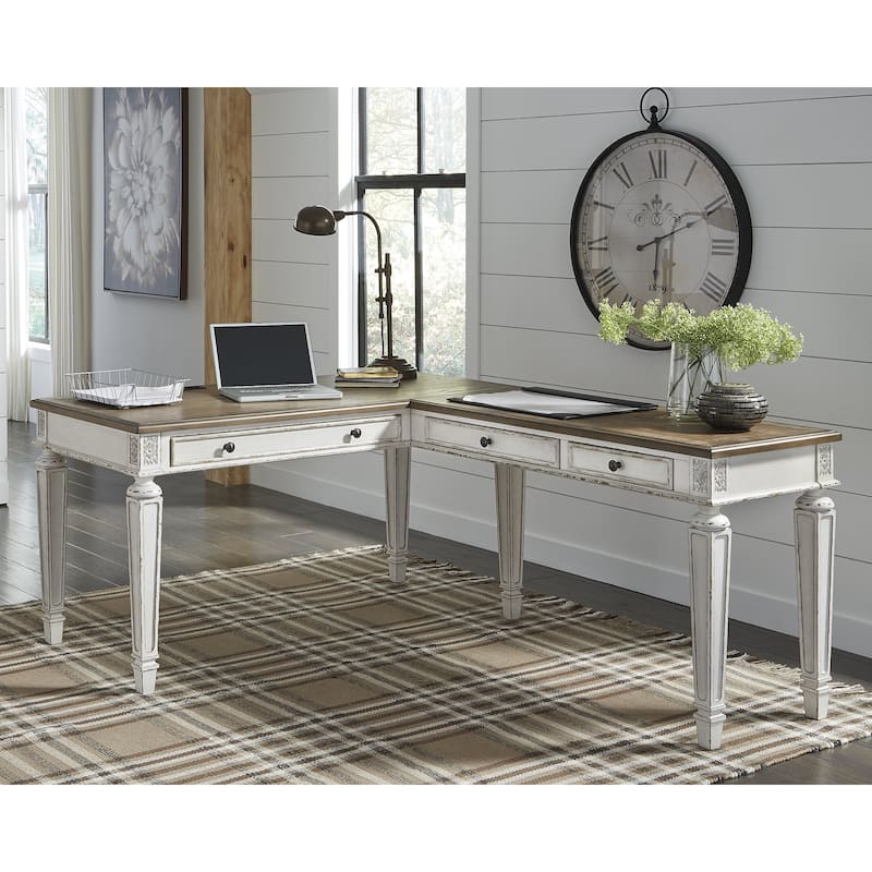 Realyn Antique White/Brown 2-Piece Home Office Desk