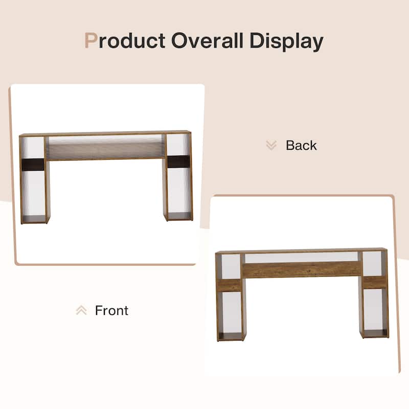 63 Inches Farmhouse Console Sofa Table with LED Lights for Entryway - 62.99" W x 11.81" D x 33.07" H