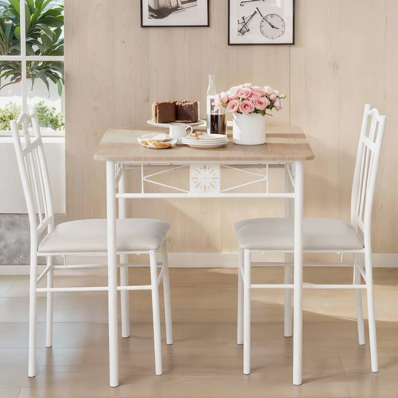 VECELO 3/5-piece Modern Dining Table and Chairs Set with PU Leather Seats Space Saving Dining Set