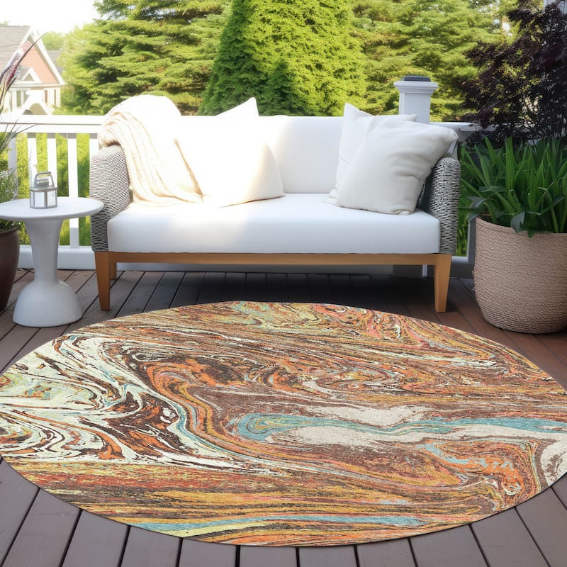 Machine Washable Indoor/ Outdoor Abstract Brushstroke Chantille Rug