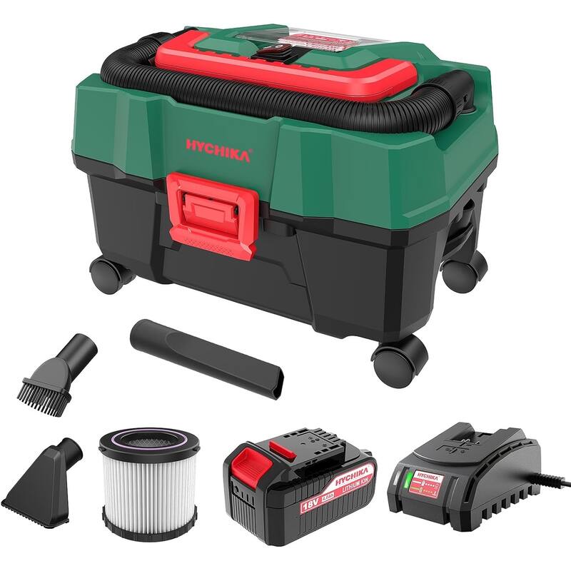 HYCHIKA 18V Cordless Shop Wet Dry vacuums, 4 Gallon Wet and Dry Vacuum