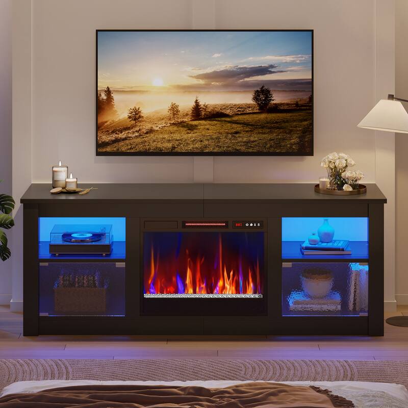 Bestier 63 in. Freestanding Media Console Electric Fireplace TV Stand Fits TV's Up to 70 in. with Cabinet - 62 inches