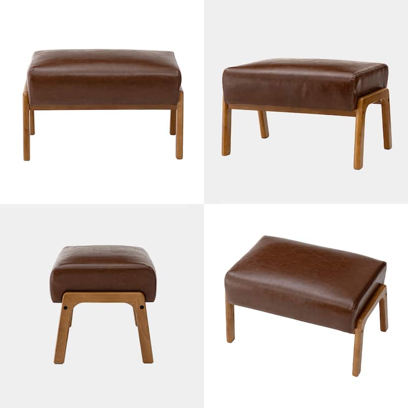 Glitzhome 30.75"H Mid-Century PU Leather Armchair with Ottoman Set
