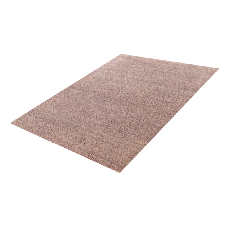 ECARPETGALLERY Hand-knotted Silk Shadow Light Grey, Purple Silk, Wool Rug - 6' 6" x 9' 7"