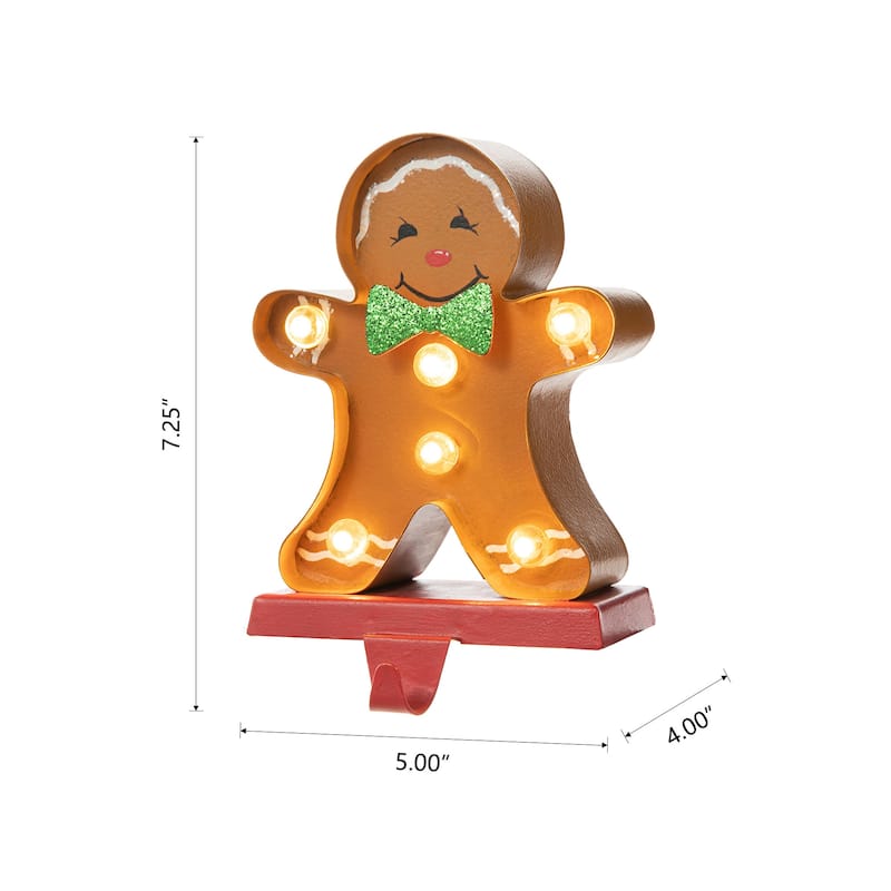 Glitzhome Christmas Marquee LED Gingerbread Man House Stocking Holders Mantel Ornament