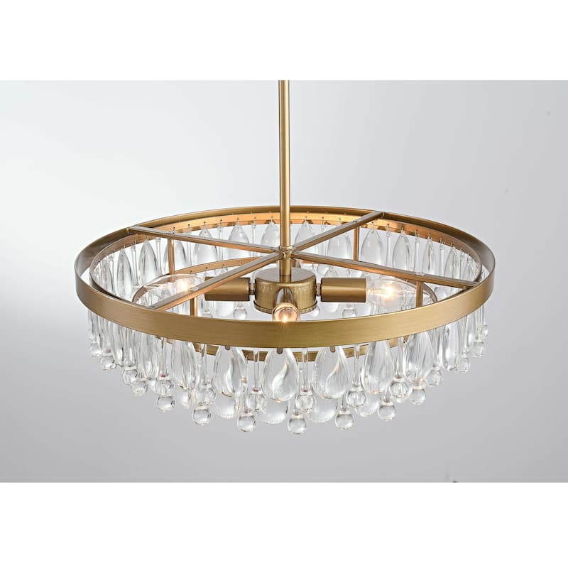 Viviana Brushed Brass 4-light Crystal Teardrop Round Chandelier - 18 inches in diameter x 5.6 inches H