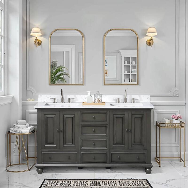 Thompson 60 in. Double Sink Bathroom Vanity with Engineered Stone Top - 61"W x 22"D x 35"H