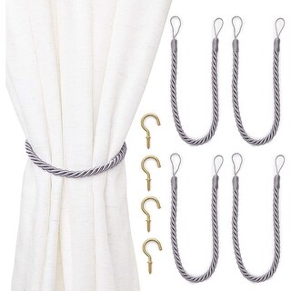 Light Grey Rope Curtain Tiebacks with Hooks, Holdbacks for Drapes (26 ...