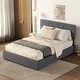 preview thumbnail 3 of 14, Grey Full Upholstered Platform Bed with Lifting Storage and Tufted Headboard