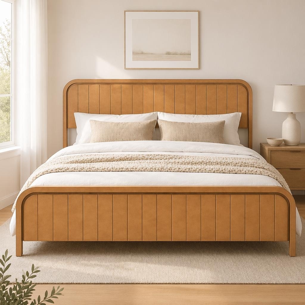 Modernd Platform Bed Frame with Rounded Edge Headboard