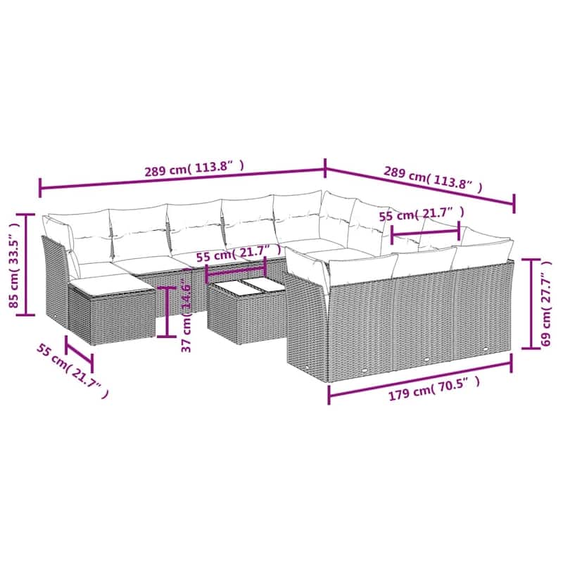 vidaXL Garden Sofa Set Grey, Dark Grey - 21.7 x 21.7 x 14.6