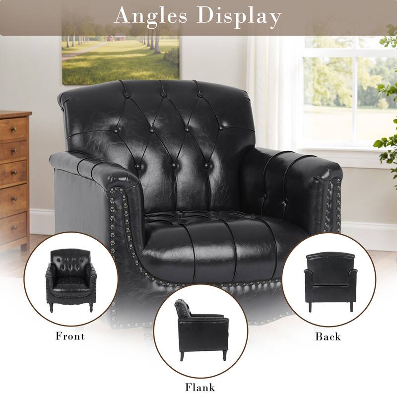 Tufted Vegan Leather Accent Chair Upholstered Armchair