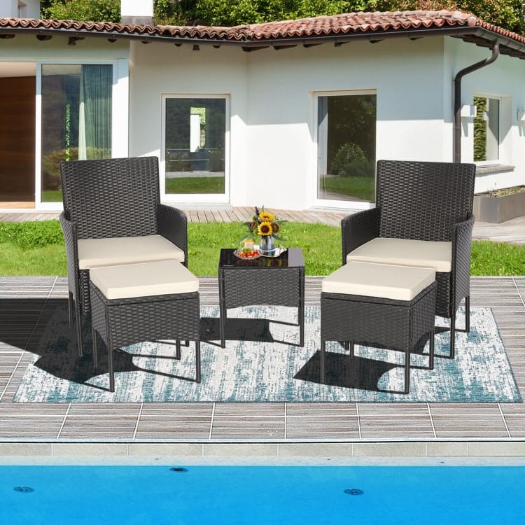 5 Pieces Outdoor Wicker Sofa Set with Coffee Table and 2 Ottomans - 23.5" x 24" x 33"