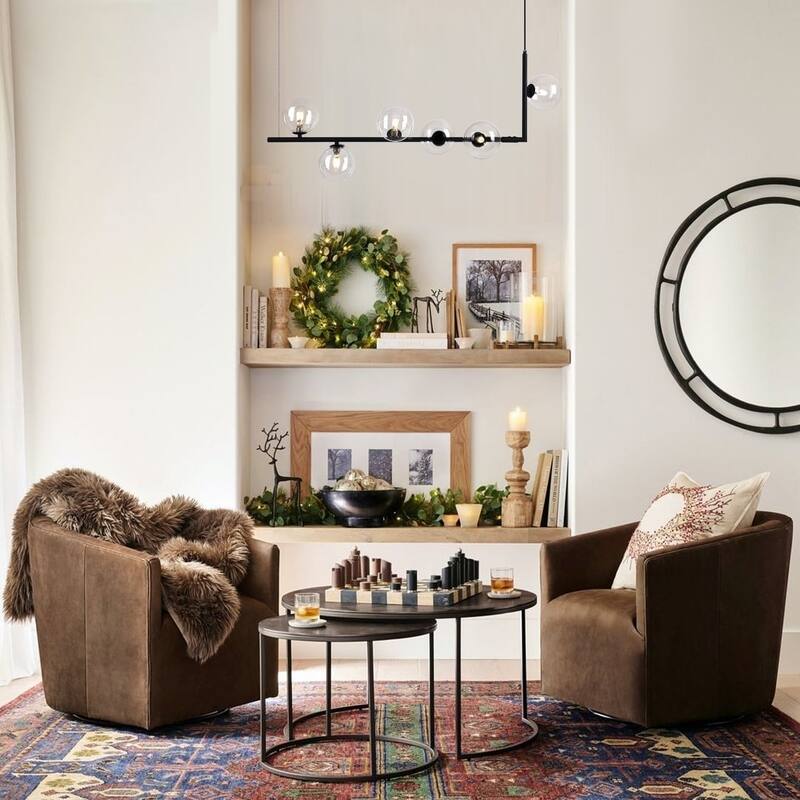 6-Light Modern Black/Gold Linear Sputnik Clear Glass Globe Bubble Chandelier for Kitchen Island