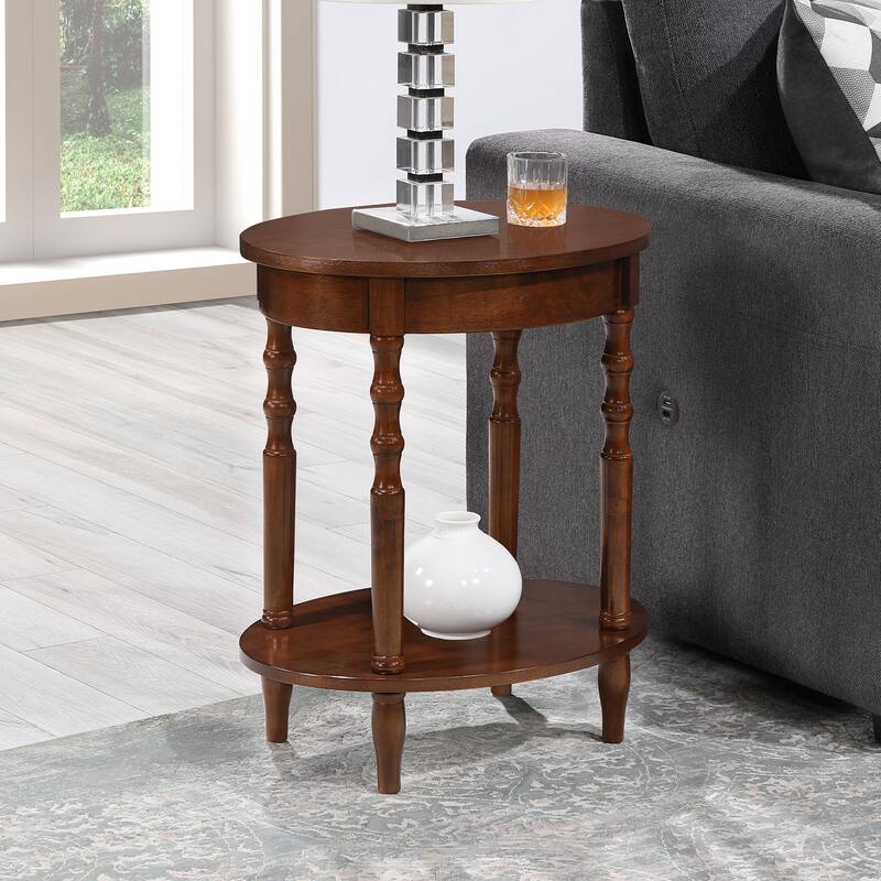 Oval End Table with Shelf Two-Tier Display Storage Solid Wood Legs Veneer Finish Versatile Nightstand Accent Piece - 20.5