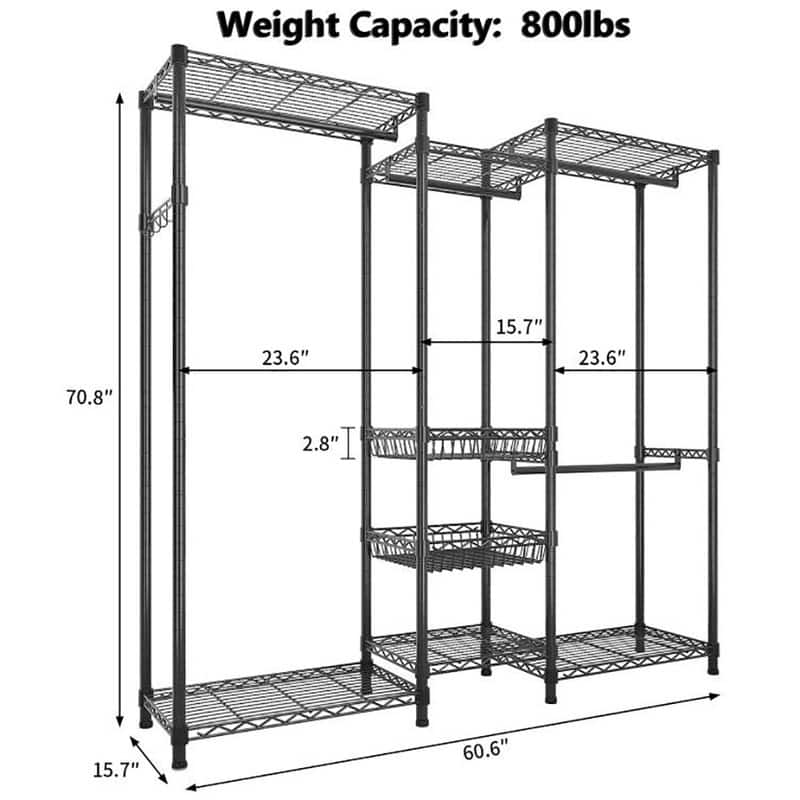 Freestanding Closet Organizer Metal Garment Rack Portable Clothes Hanger Black