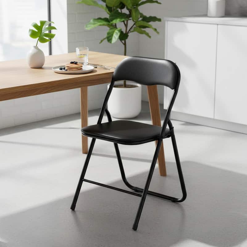 Homy Casa Set Black Folding Dining Chairs, Metal Frame PVC Seat